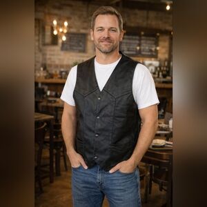 Leather Gallery Men's Leather Snap Vest Size 46